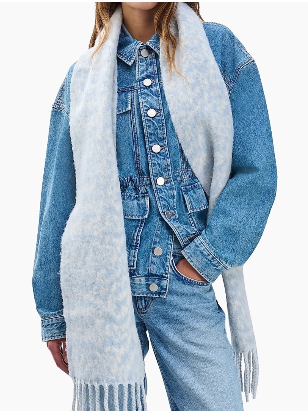 rag & bone Nora Twisty Alpaca Wool Blend Scarf, Sky Blue, NEW with tags